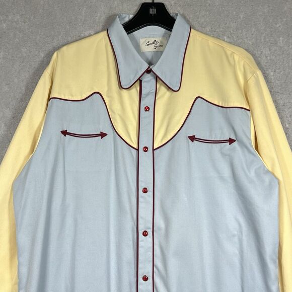 VTG Scully Western Rodeo Shirt Pearl Snap Men’s Sz XL Yellow/ Blue Long Sleeve - Picture 2 of 13